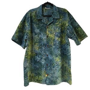 Jaqueline on Kauai Mens Hawaiian Short Sleeve Shirt Green Turtles Cotton Sz 2XL
